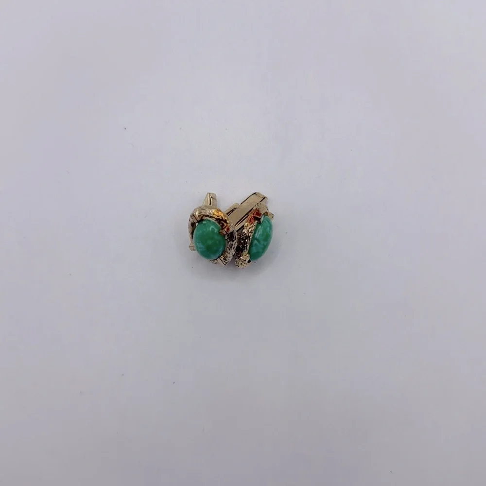 Green Stone Gold Tone Cufflinks Cuff Links Jewelry Accessory